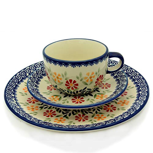 Bunzlauer Kaffee-Gedeck mit Tasse, Untertasse und Teller 21,5 cm (Dekor Adelheid) Bunzlauer Kaffee-Gedeck mit Tasse, Untertasse und Teller 21,5 cm (Dekor Adelheid) von Bunzlauer keramik