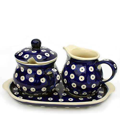 Bunzlauer Keramik Milch- und Zucker-Set mit Untersetzer (Dekor Blau-Auge) von Bunzlauer keramik