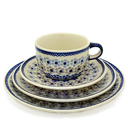 Bunzlauer Keramik Set aus Tasse mit Untertasse, Teller 18 cm und Teller 21,5 cm (Dekor Leonie) von Bunzlauer keramik