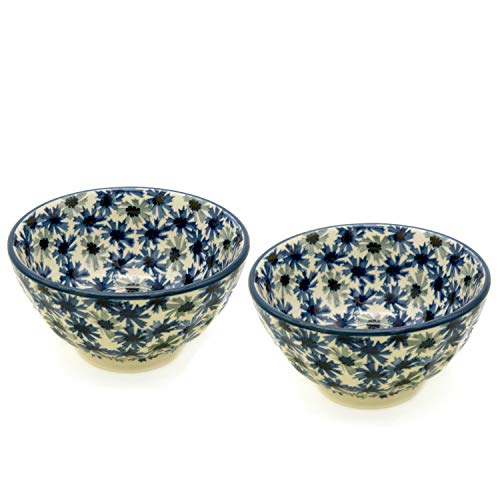 Bunzlauer Reis-Schalen 13,5 cm geriffelt im Set zu 2 Stück (Dekor Kornblumen) von Bunzlauer keramik