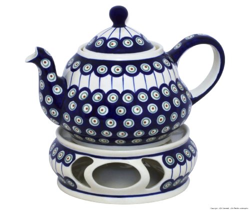 Bunzlauer Keramik Original Teekanne 2,0 Liter mit integriertem Sieb und Stövchen im Dekor 8 von Bunzlauer keramik