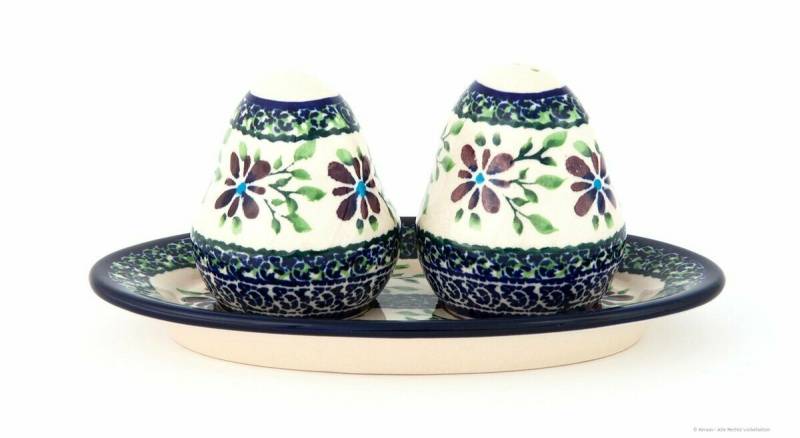 Bunzlauer Keramik Salz- / Pfefferstreuer Bunzlauer Salzstreuer-u. Pfefferstreuer Set mit Untersetzer,DekorDU121 von Bunzlauer Keramik