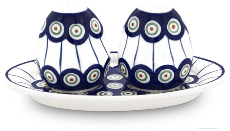 Bunzlauer Keramik Salz- / Pfefferstreuer Bunzlauer Salzstreuer -und Pfefferstreuer Set mit Untersetzer, Dekor 8 Bunzlauer Keramik Salz- / Pfefferstreuer Bunzlauer Salzstreuer -und Pfefferstreuer Set mit Untersetzer, Dekor 8 von Bunzlauer Keramik