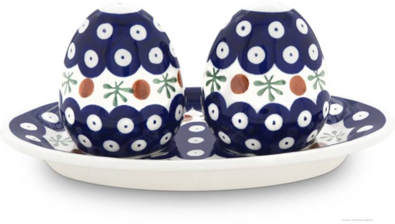 Bunzlauer Keramik Salz- / Pfefferstreuer Bunzlauer Salzstreuer -und Pfefferstreuer Set mit Untersetzer,Dekor 41 von Bunzlauer Keramik