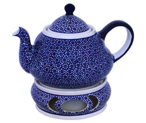 Bunzlauer Keramik Original Teekanne 1,5 Liter mit integriertem Sieb und Stövchen im Retro Dekor 120 von Bunzlauer keramik