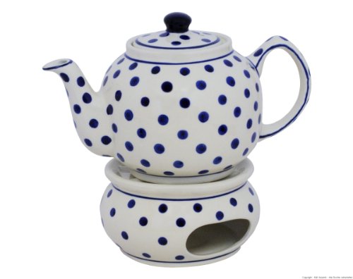 Original Bunzlauer Keramik Teekanne mit Stövchen 1.00 Liter im Dekor 37 von Bunzlauer Keramik
