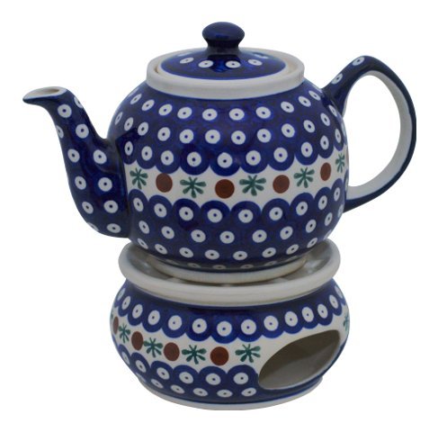 Original Bunzlauer Keramik Teekanne mit Stövchen 1.00 Liter im Dekor 41 von Bunzlauer keramik