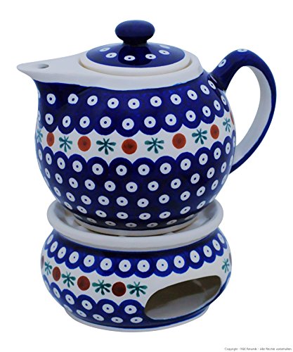 Original Bunzlauer Keramik Teekanne mit Stövchen 1.00 Liter im Dekor 41 von Bunzlauer keramik