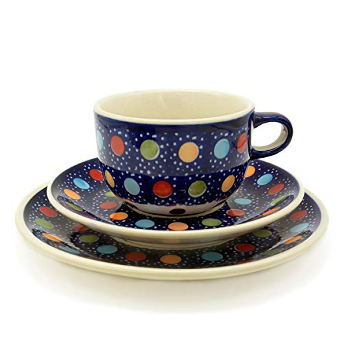 Bunzlauer Kaffee-Gedeck mit Tasse 200 ml, Untertasse und Teller 18 cm (Dekor Konfetti) von Bunzlauer keramik