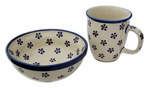 Bunzlauer Keramik Manufaktura Mars mit Müslischälchen Set Becher mit Schale, Keramik, Kobaltblau, 15 cm, 2-Einheiten von Bunzlauer keramik