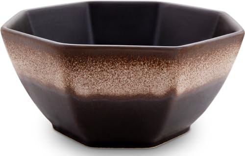 Bunzlauer keramik 0,9 Liter Müslischale Servierschale Beilagenschüssel 8-Eckig [Form 5] Ø18,5 cm, H 8,5 cm, Dekor ZACIEK braun von Bunzlauer keramik