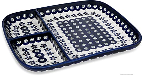 Bunzlauer keramik Original Snackplatte/Snackteller/Servierplatte mit 3 Fächer 25x21x3 cm im Dekor 166a von Bunzlauer keramik