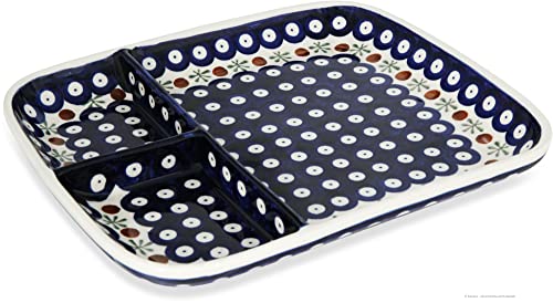 Bunzlauer keramik Original Snackplatte/Snackteller/Servierplatte mit 3 Fächer 25x21x3 cm im Dekor 41 von Bunzlauer keramik