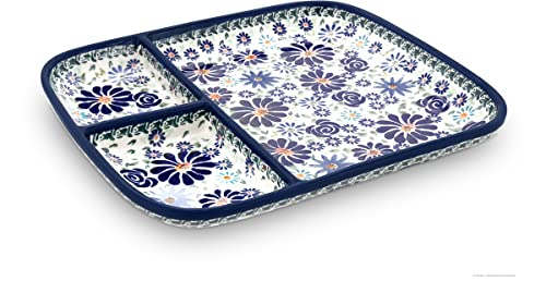 Bunzlauer keramik Original Snackplatte/Snackteller/Servierplatte mit 3 Fächer 25x21x3 cm im Dekor DU126 von Bunzlauer keramik