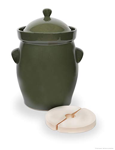 Original Bunzlauer Keramik Premium Gärtopf/Einlegetopf/Sauerkrauttopf 20 Liter olive-grün - inkl. Beschwerungsstein und Deckel von Bunzlauer keramik