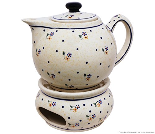 Original Bunzlauer Keramik Teekanne mit Stövchen 1.00 Liter im Dekor 111 von Bunzlauer keramik