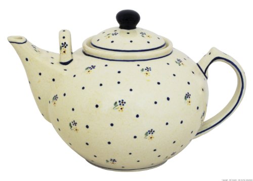 Original Bunzlauer Keramik - sehr große Teekanne/Kaffeekanne - 2.9 Liter mit zweitem Henkel im Dekor 111 von Bunzlauer keramik