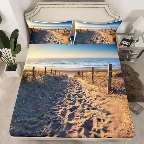 3D Spannbettlaken 120x200 Blick Auf Den Strand Und Das Meer Bettlaken Weiches Spannbetttücher Blick Auf Den Strand Mikrofaser Spannbetttuch Tiefe Tasche 30 cm Mit 2 Kissenbezügen 80x80 cm qq3652 von Buohwiwe