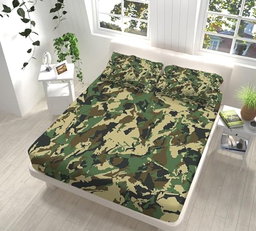 3D Spannbettlaken 120x200 Tarnung Bettlaken Weiches Atmungsaktiv Spannbetttücher Tarnung Mikrofaser Spannbetttuch Tiefe Tasche 30 cm Mit 2 Kissenbezügen 80x80 cm aaa4505 von Buohwiwe