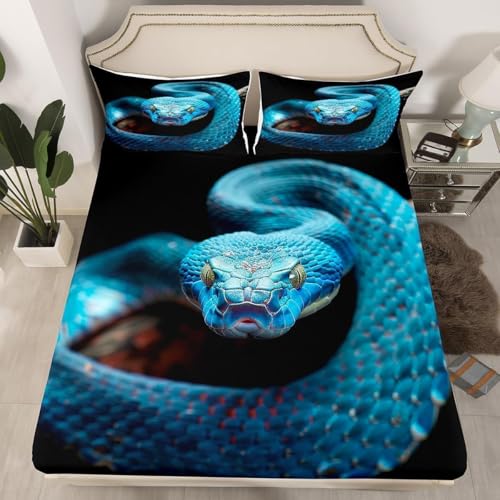 3D Spannbettlaken 90x200 Schlange Bettlaken Weiches Atmungsaktiv Spannbetttücher Schlange Mikrofaser Spannbetttuch Tiefe Tasche 30 cm Mit 2 Kissenbezügen 80x80 cm G2776 von Buohwiwe
