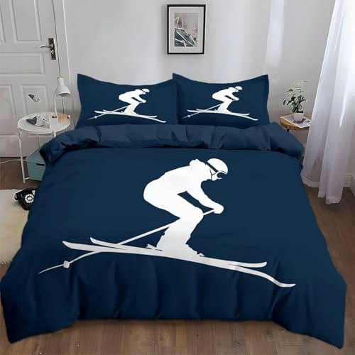 Bettwäsche 135x200 4teilig Skifahren Bettbezug 135 x 200 cm Partnerbettwäsche-Set 3D Dunkelblau Weich Mikrofaser Wendebettwäsche mit Reißverschluss und 2 Kissenbezüge a.9 von Buohwiwe