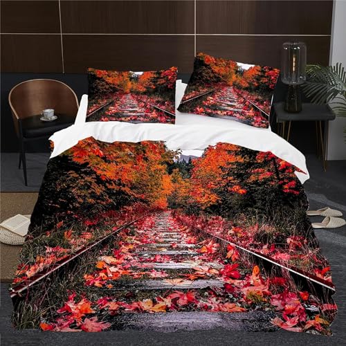 Bettwäsche 135x200 Herbstlandschaft Bettwäsche-Sets Schiene Weiche Mikrofaser 3D Bettbezug Set 3 Teilig Bettbezüge mit Reißverschluss und 2 Kissenbezug C3037 Bettwäsche 135x200 Herbstlandschaft Bettwäsche-Sets Schiene Weiche Mikrofaser 3D Bettbezug Set 3 Teilig Bettbezüge mit Reißverschluss und 2 Kissenbezug C3037 von Buohwiwe