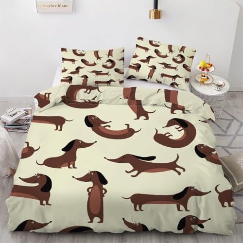 Bettwäsche 135x200 Kinder Dackel Bettbezug 135 x 200 cm 2 Teilig Wendebettwäsche 3D Cartoon Weich Mikrofaser Bettwäsche-Sets mit Reißverschluss und 1 Kissenbezüge a.15 von Buohwiwe