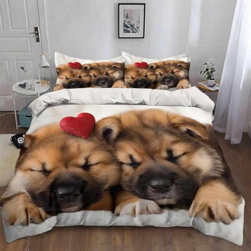 Bettwäsche 135x200 Kinder Süßer Hund Bettbezug 135 x 200 cm 2 Teilig Wendebettwäsche 3D Tier Weich Mikrofaser Bettwäsche-Sets mit Reißverschluss und 1 Kissenbezüge a.22 von Buohwiwe