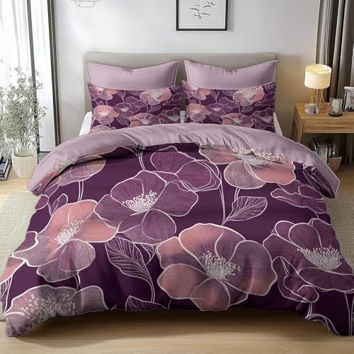 Bettwäsche 200x220 Lila Blumen Bettbezug 200 x 220 cm 3 Teilig Wendebettwäsche 3D Handgemalt Weich Mikrofaser Bettwäsche-Sets mit Reißverschluss und 2 Kissenbezüge a.1938 Bettwäsche 200x220 Lila Blumen Bettbezug 200 x 220 cm 3 Teilig Wendebettwäsche 3D Handgemalt Weich Mikrofaser Bettwäsche-Sets mit Reißverschluss und 2 Kissenbezüge a.1938 von Buohwiwe