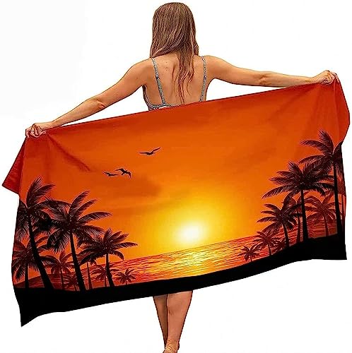 Blick Auf Das Meer Sonnenuntergang Strandtuch Groß 100x200 cm, Weich Schnell Trocknen Microfaser Handtücher, 3D Strandhandtuch Sonnenuntergang Strandtücher Badetuch Strandlaken Handtuch Badetücher von Buohwiwe