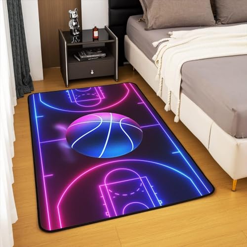 Buohwiwe 3D Teppich Basketball - Modern Schlafzimmer Flanell Teppich Basketball Wohnzimmer Teppich - Dekoration Carpet rutschfeste Teppiche 100x150 cm E1895 von Buohwiwe