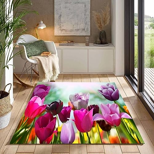 Buohwiwe 3D Teppich Blumen - Modern Schlafzimmer Flanell Teppich Blumen Wohnzimmer Teppich - Dekoration Carpet rutschfeste Teppiche 120 x 170 cm von Buohwiwe