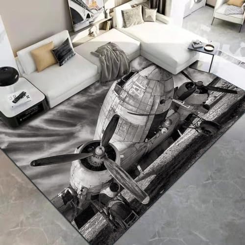 Buohwiwe 3D Teppich Flugzeug - Modern Schlafzimmer Flanell Teppich Flugzeug Wohnzimmer Teppich - Dekoration Carpet rutschfeste Teppiche 100x150 cm von Buohwiwe