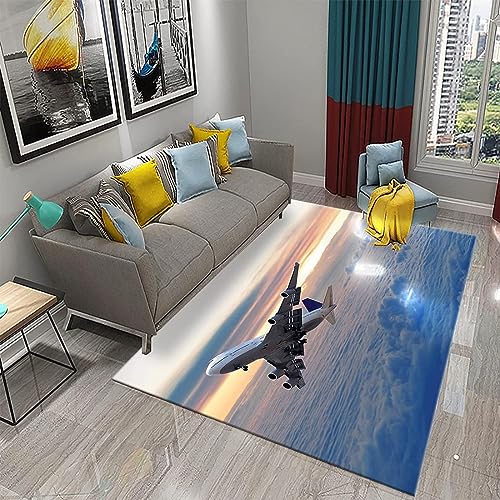 Buohwiwe 3D Teppich Flugzeug - Modern Schlafzimmer Flanell Teppich Flugzeug Wohnzimmer Teppich - Dekoration Carpet rutschfeste Teppiche 120 x 170 cm von Buohwiwe