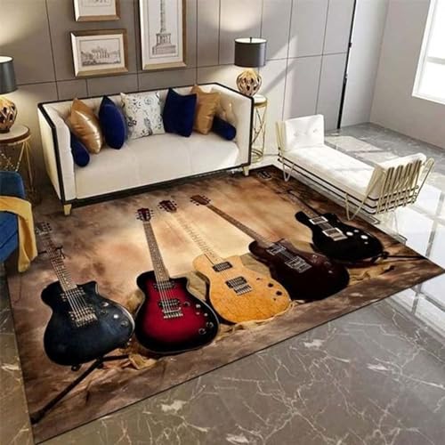 Buohwiwe 3D Teppich Gitarre - Modern Schlafzimmer Flanell Teppich Gitarre Wohnzimmer Teppich - Dekoration Carpet rutschfeste Teppiche 120 x 170 cm n4621 von Buohwiwe