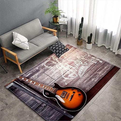 Buohwiwe 3D Teppich Gitarre - Modern Schlafzimmer Flanell Teppich Gitarre Wohnzimmer Teppich - Dekoration Carpet rutschfeste Teppiche 120 x 170 cm von Buohwiwe