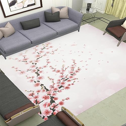 Buohwiwe 3D Teppich Japanische Kirschblüten - Modern Schlafzimmer Flanell Teppich Japanische Kirschblüten Wohnzimmer Teppich - Dekoration Carpet rutschfeste Teppiche 120 x 170 cm von Buohwiwe