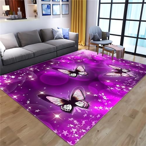 Buohwiwe 3D Teppich Lila Schmetterling - Modern Schlafzimmer Flanell Teppich Lila Schmetterling Wohnzimmer Teppich - Dekoration Carpet rutschfeste Teppiche 80x160 cm n2891 von Buohwiwe