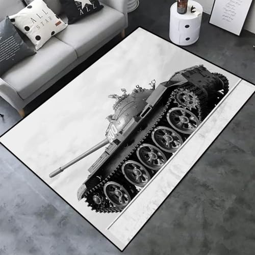 Buohwiwe 3D Teppich Panzer - Modern Schlafzimmer Flanell Teppich Panzer Wohnzimmer Teppich - Dekoration Carpet rutschfeste Teppiche 100x150 cm k1793 von Buohwiwe