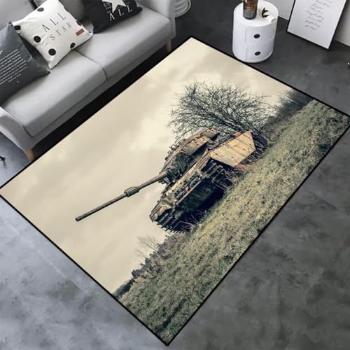Buohwiwe 3D Teppich Panzer - Modern Schlafzimmer Flanell Teppich Panzer Wohnzimmer Teppich - Dekoration Carpet rutschfeste Teppiche 120 x 170 cm von Buohwiwe