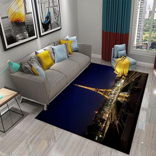 Buohwiwe 3D Teppich Paris - Modern Schlafzimmer Flanell Teppich Paris Wohnzimmer Teppich - Dekoration Carpet rutschfeste Teppiche 120 x 170 cm E186 von Buohwiwe