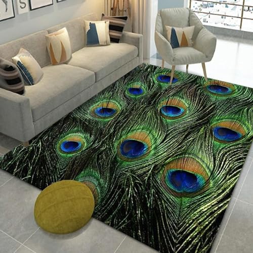 Buohwiwe 3D Teppich Pfauenfeder - Modern Schlafzimmer Flanell Teppich Pfauenfeder Wohnzimmer Teppich - Dekoration Carpet rutschfeste Teppiche 120 x 170 cm k156 von Buohwiwe