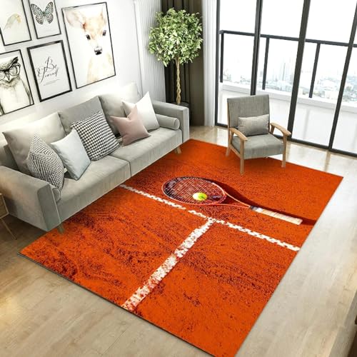 Buohwiwe 3D Teppich Tennis - Modern Schlafzimmer Flanell Teppich Tennis Wohnzimmer Teppich - Dekoration Carpet rutschfeste Teppiche 100x150 cm E941 von Buohwiwe