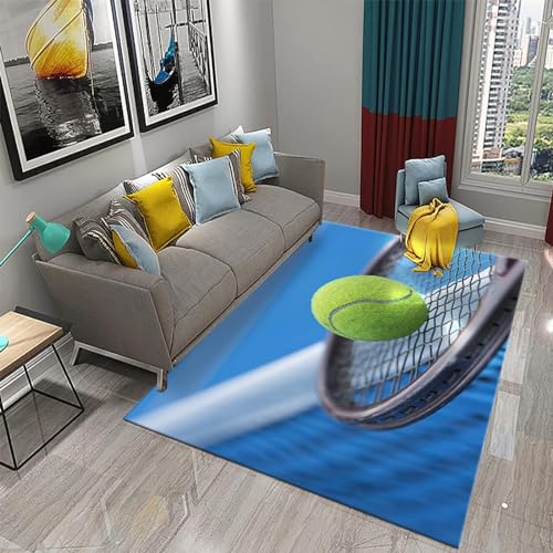 Buohwiwe 3D Teppich Tennis - Modern Schlafzimmer Flanell Teppich Tennis Wohnzimmer Teppich - Dekoration Carpet rutschfeste Teppiche 80x160 cm E1276 von Buohwiwe