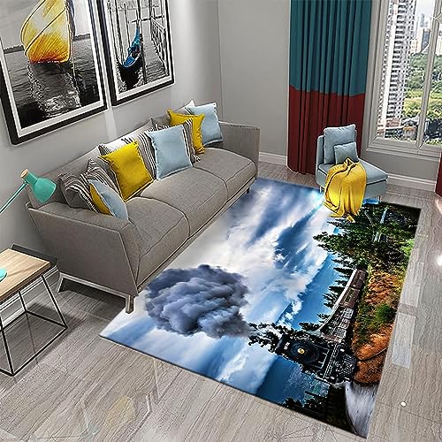 Buohwiwe 3D Teppich Zug - Modern Schlafzimmer Flanell Teppich Zug Wohnzimmer Teppich - Dekoration Carpet rutschfeste Teppiche 120 x 170 cm von Buohwiwe