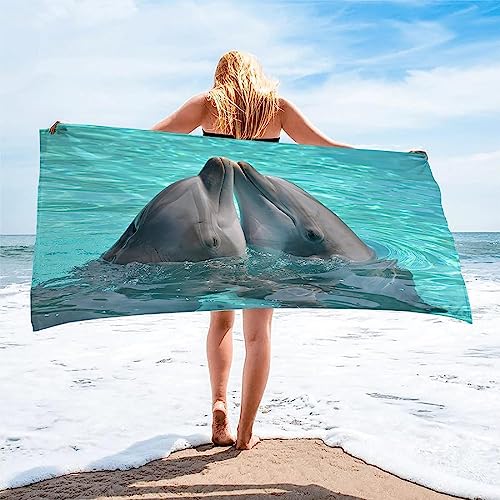 Buohwiwe Delfin Strandtuch Groß 200x200 cm, Weich Schnell Trocknen Microfaser Handtücher, 3D Strandhandtuch Delfin Strandtücher Badetuch Strandlaken Handtuch Herren Frauen Badetücher von Buohwiwe
