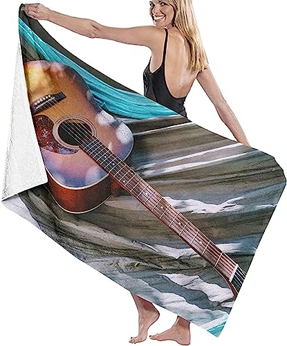 Buohwiwe Gitarre Strandtuch Groß 100x200 cm, Weich Schnell Trocknen Microfaser Handtücher, 3D Strandhandtuch Gitarre Strandtücher Badetuch Strandlaken Handtuch Herren Frauen Badetücher von Buohwiwe