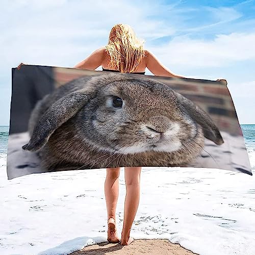 Buohwiwe Kaninchen Strandtuch 70x150 cm, Weich Schnell Trocknen Microfaser Handtücher, Kinder 3D Strandhandtuch Kaninchen Strandtücher Badetuch Strandlaken Handtuch Herren Frauen Badetücher von Buohwiwe