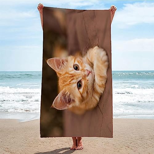 Buohwiwe Katze Strandtuch 80x160 cm, Weich Schnell Trocknen Microfaser Handtücher, 3D Strandhandtuch Katze Strandtücher Badetuch Strandlaken Handtuch Herren Frauen Badetücher von Buohwiwe