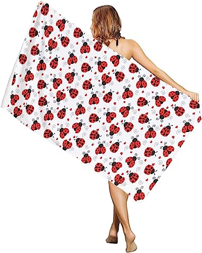 Buohwiwe Marienkäfer Strandtuch 70x150 cm, Weich Schnell Trocknen Microfaser Handtücher, Kinder 3D Strandhandtuch Marienkäfer Strandtücher Badetuch Strandlaken Handtuch Herren Frauen Badetücher von Buohwiwe